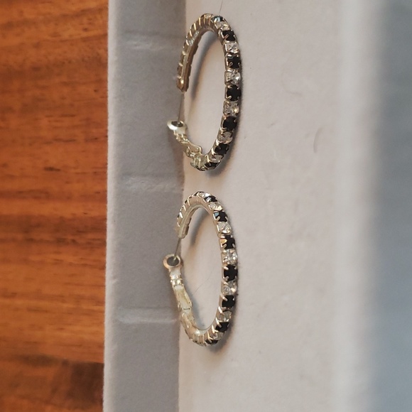 52. Black and Silver Hoop Earrings - Picture 2 of 6